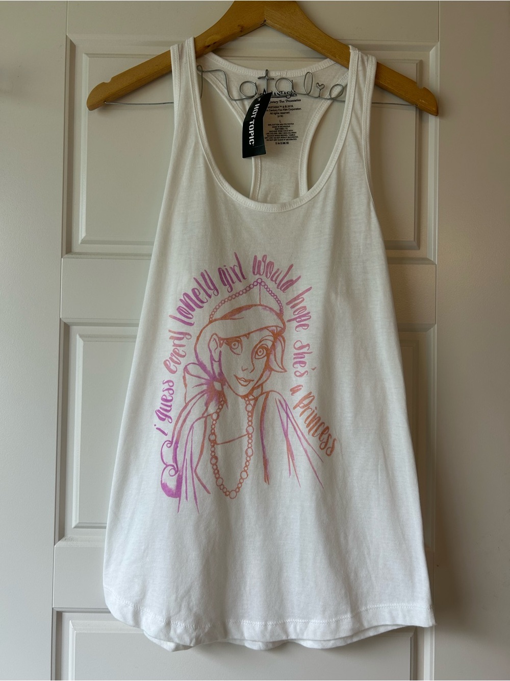 NWT Hot Topic White Racerback Graphic Tank - Anastasia